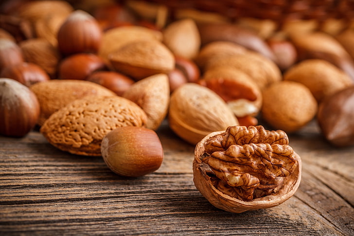 HD wallpaper: wallnut and almond lot, nuts, shell, almonds, forest, walnut  | Wallpaper Flare
