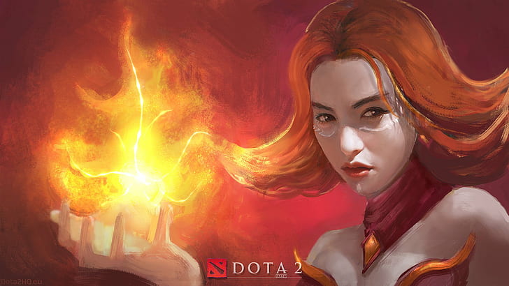 women redhead fire digital art dota 2 video games, HD wallpaper