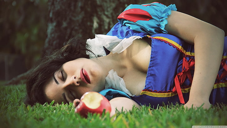push-up bras, apples, dark hair, women, Snow White, fantasy girl