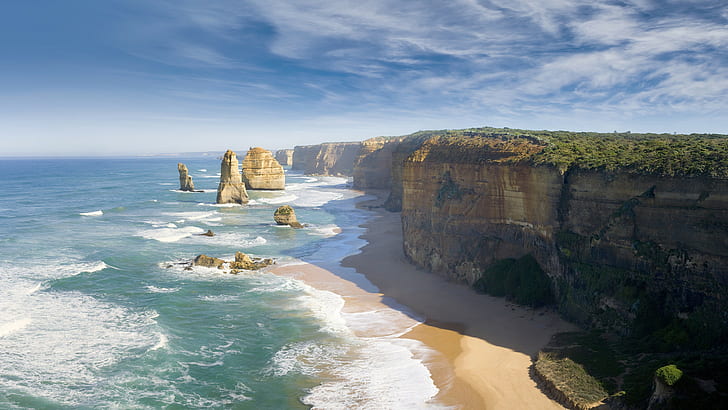 nature, coast, beach, cliff, Great Ocean Road, Australia, HD wallpaper
