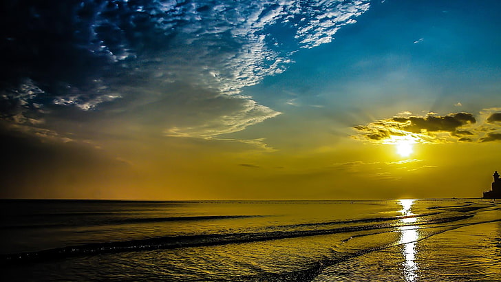 sky, horizon, nature, body of water, sea, sunset, afterglow, HD wallpaper