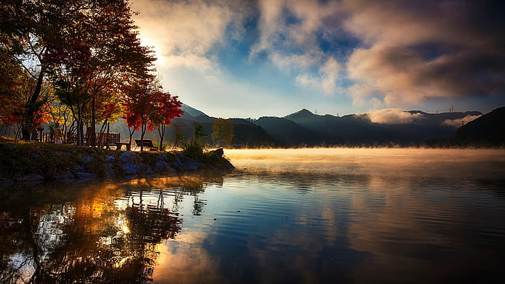 body of water, nature, landscape, lake, mountains, reflection, HD wallpaper