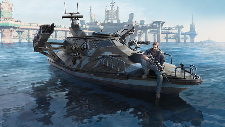 Boat, Square Enix, DLC, Rico, Weapons, Just Cause 3, Avalanche Studios, HD wallpaper