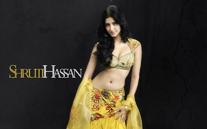 shruti, hassan, In, yellow, dress, 4k pics, HD wallpaper