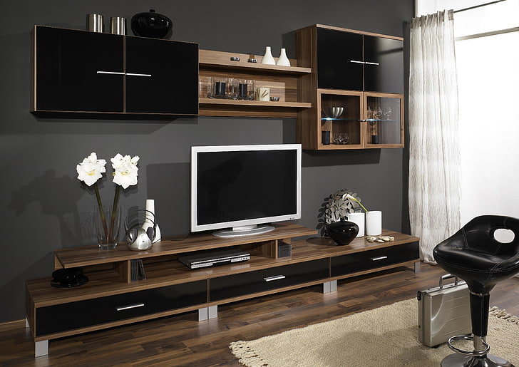 HD wallpaper: white flat screen TV, design, room, tree, furniture, interior  | Wallpaper Flare