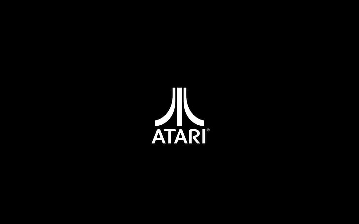 minimalism, logo, Atari, brands, vintage, computer, black background, HD wallpaper