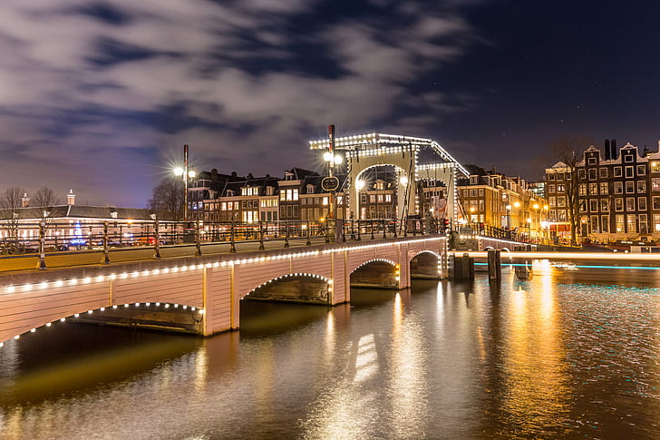 landscape photo of canal, amsterdam, amsterdam, Magere brug, Noord-Holland