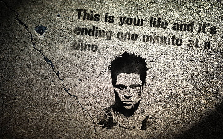 illustration of man with text overlay, Fight Club, movies, quote