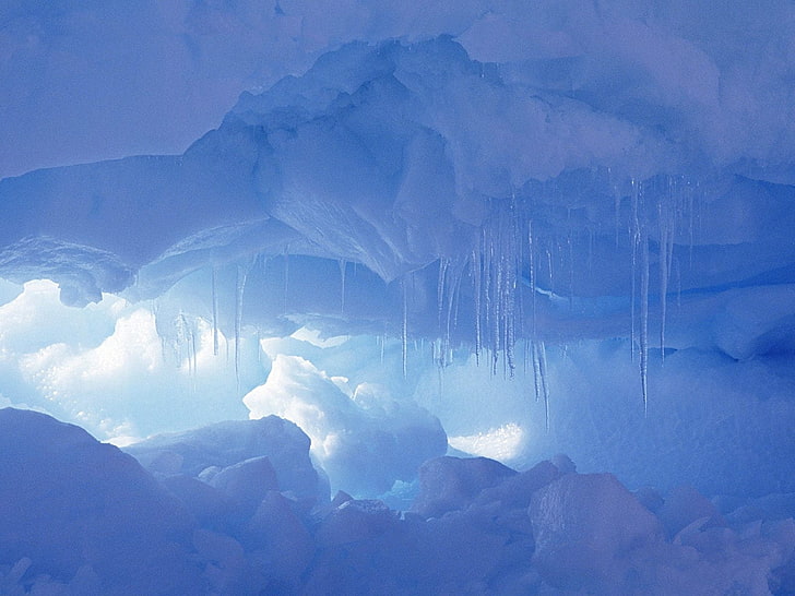 ice cave, icicles, snow, cold, nature, blue, mountain, cold - Temperature