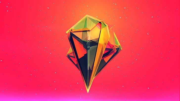 gold and multicolored diamond graphic wallpaper, pink, Justin Maller