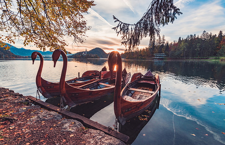 nature, water, lake, reflection, boat, trees, nautical vessel, HD wallpaper