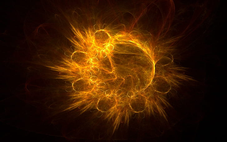 Exploding Sun, yellow animated illustration, burning, fire, cant think of a fourth, HD wallpaper