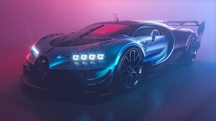 Bugatti Chiron, Vision Gran Turismo, supercars, vehicle, low light, HD wallpaper