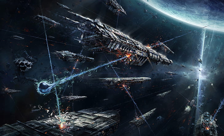 Sci Fi, Spaceship, Battle, HD wallpaper