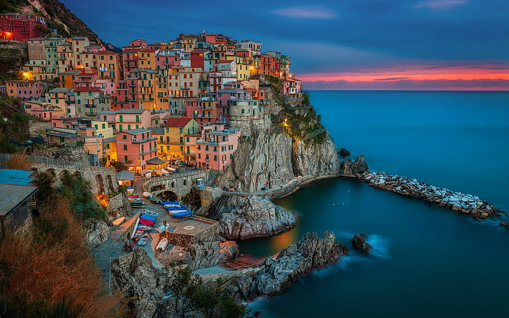 Manarola, Cinque Terre, Italy, colorful, coast, rock, cliff, HD wallpaper