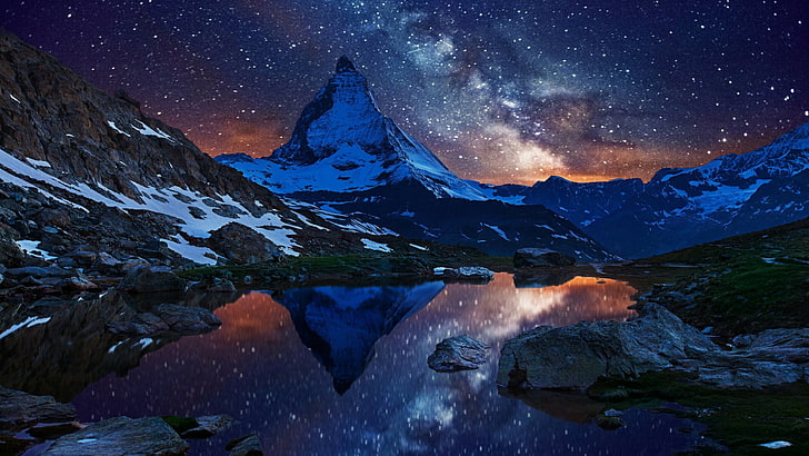 phenomenon, riffelsee, europe, darkness, zermatt, mount scenery, HD wallpaper
