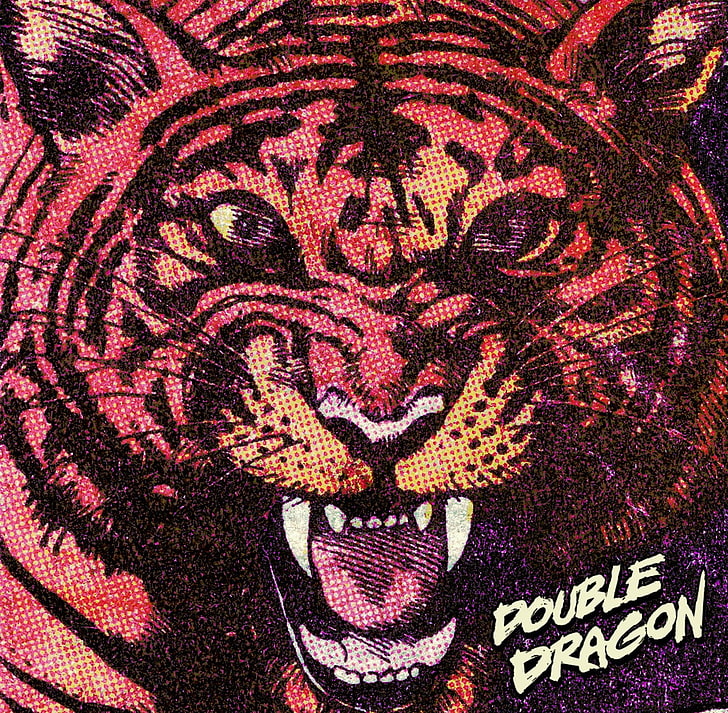 Double dragon painting, New Retro Wave, tiger, synthwave, France