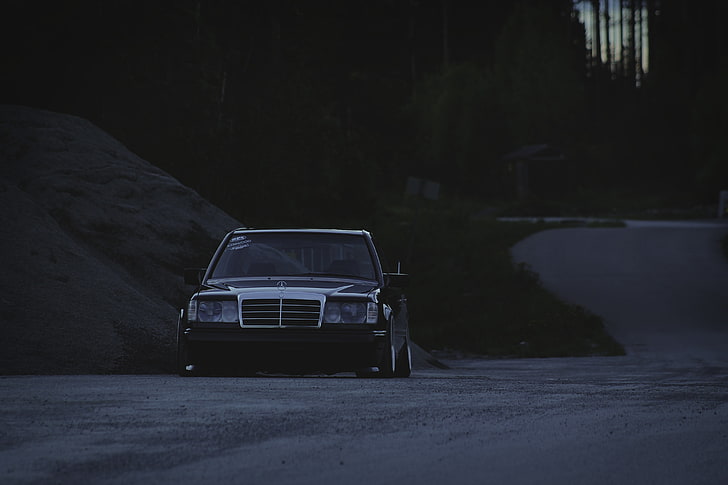 black car, Mercedes-Benz, Stance, Stanceworks, Norway, summer, HD wallpaper