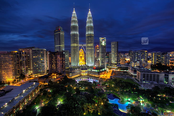 Malaysia, night, Petronas Towers, cityscape