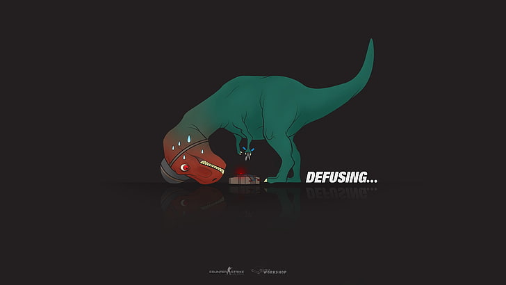 green t-rex art with defusing text overlay, Counter-Strike, Counter-Strike: Global Offensive, HD wallpaper
