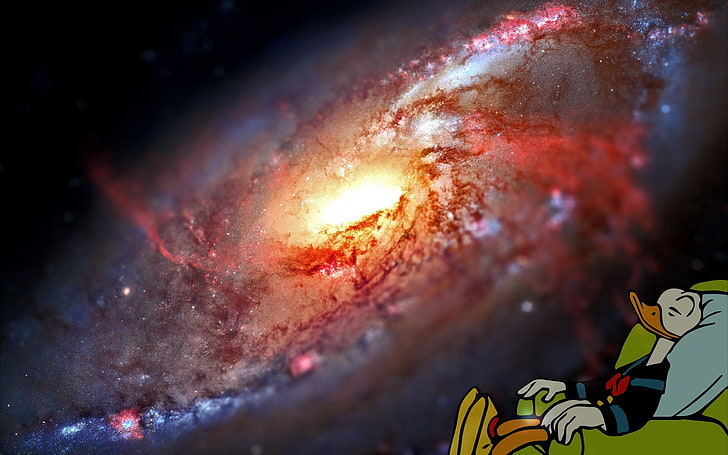 Donald duck and galaxy, Messier 106, star - space, night, astronomy