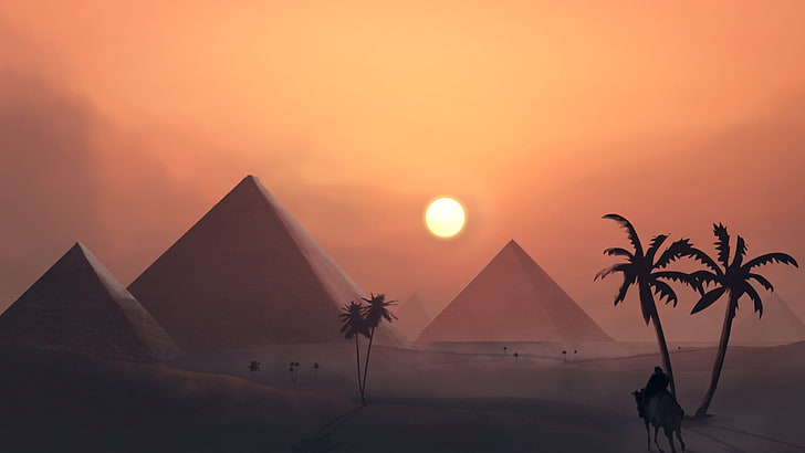 pyramids illustration, landscape, digital art, Egypt, desert, HD wallpaper