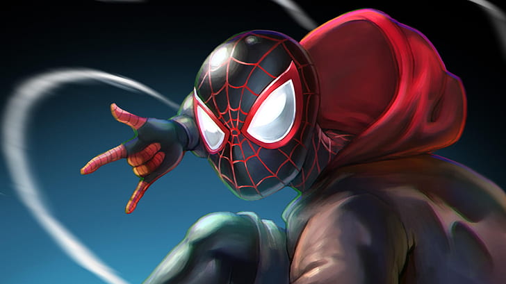 Spiderman Miles Morales Hanging Upside Down 4K Ultra HD Mobile Wallpaper