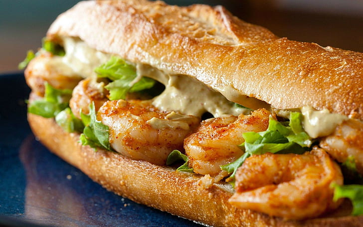 bun with shrimp and vegetable, food, sandwiches, food and drink, HD wallpaper
