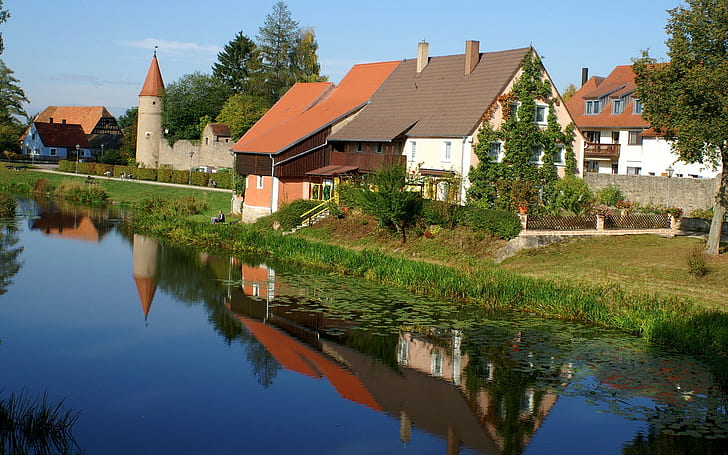 building, Germany, river, house, reflection, HD wallpaper