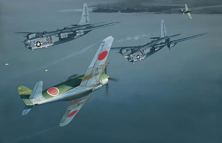 war, art, painting, aviation, b 24 liberator, n1k2 shidian I guess, HD wallpaper
