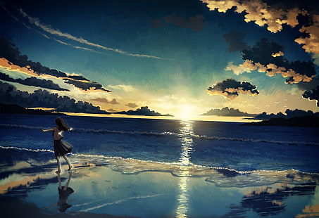 HD wallpaper: landscape, sunset, beach, anime girls, manga, sea | Wallpaper  Flare