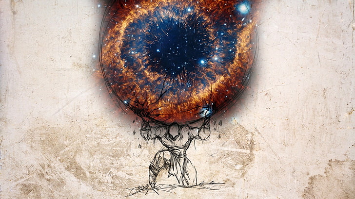 eye illustration wallpaper, digital art, artwork, Atlas (god)