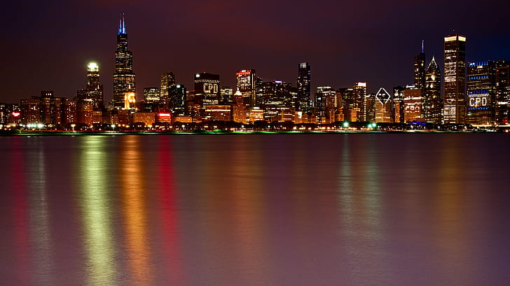 Victoria Harbour Skyline in Hong Kong at night, chicago, chicago, HD wallpaper