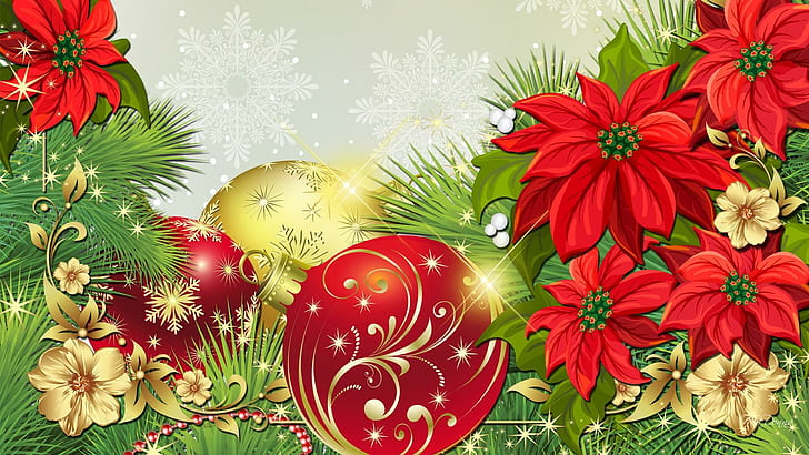 Flowers For Feliz Navidad, decorations, snowflakes, stars, christmas, HD wallpaper