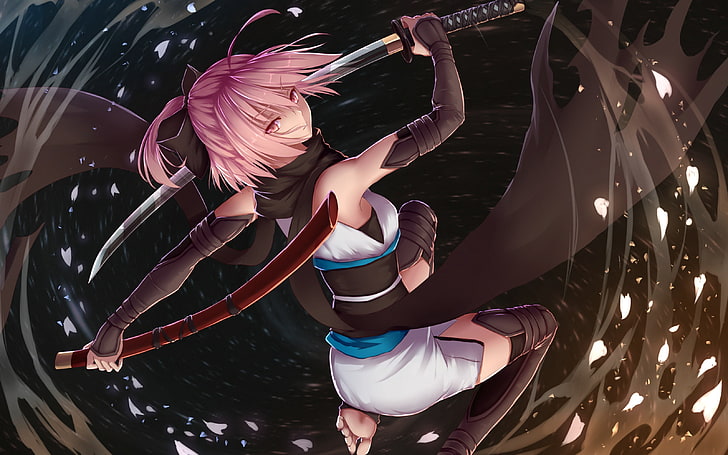 anime, anime girls, girls with swords, pink hair, FGO, Fate/Grand Order