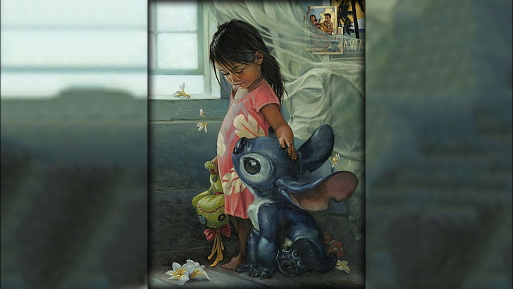 Lilo and Stitch painting, one person, real people, women, child