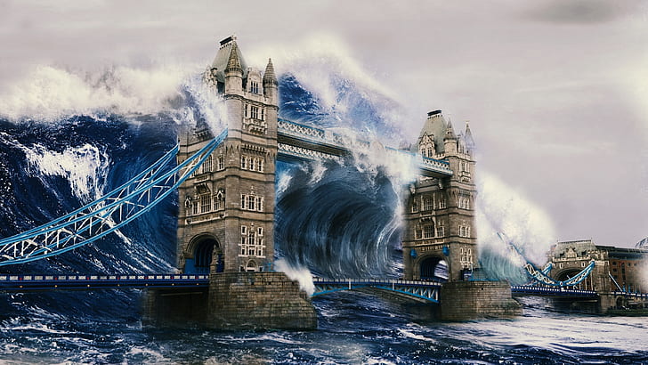 Sci Fi, Apocalyptic, London, Tower Bridge, Tsunami, Wave