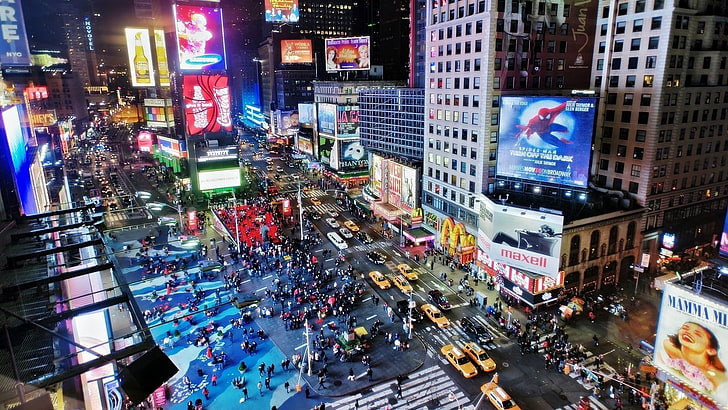 New York Times Square, liveliness, street, building, evening
