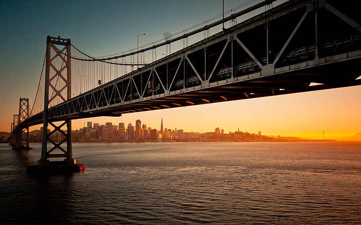 brown metal bridge, sky, San Francisco, Oakland Bay Bridge, architecture, HD wallpaper