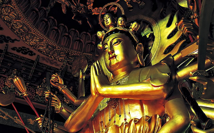 Lord Shiva In Gold, brass-colored deity statue, God, golden, sculpture, HD wallpaper