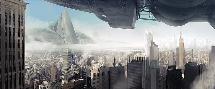science fiction, city, building exterior, architecture, cityscape
