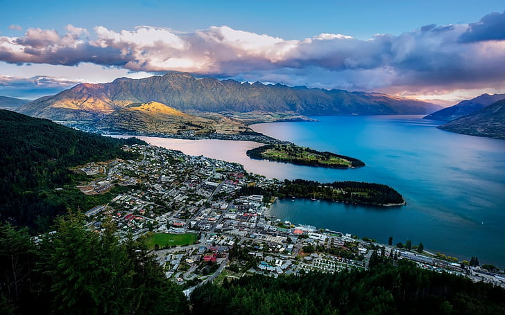 landscape, Queenstown, New Zealand, city, cityscape, mountains