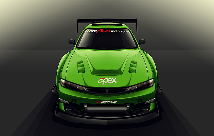 green car illustration, Silvia, Nissan, S14, Drift Spec Vector, HD wallpaper