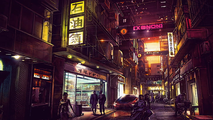 Exenon1 digital wallpaper, night, artwork, futuristic city, cyberpunk, HD wallpaper