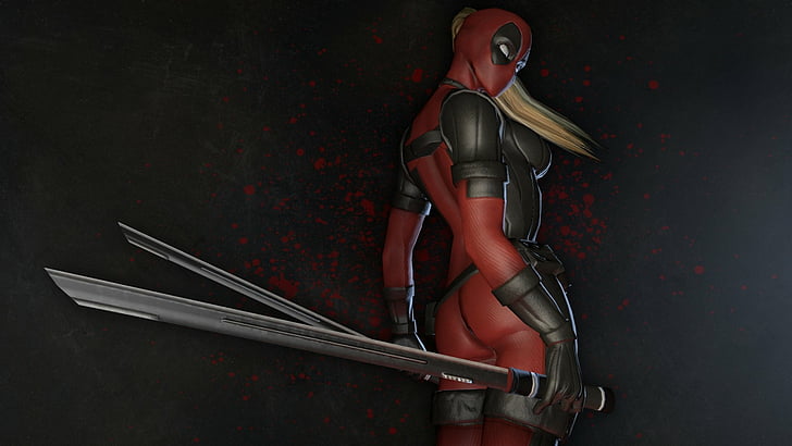 Comics, Lady Deadpool, women, one person, adult, red, technology, HD wallpaper