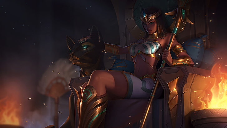 League of Legends, cat, Pharaoh, spear, Nidalee (League of Legends), HD wallpaper