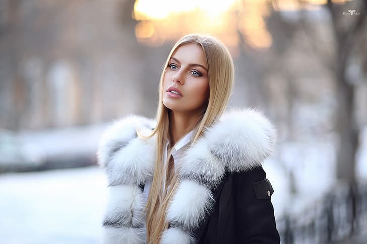 face, fur, long hair, Dmitry Arhar, Alena Filinkova, HD wallpaper