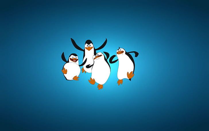 Penguins of Madagascar digital wallpaper, minimalism, blue background