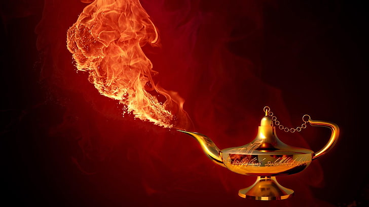 flame, fire, heat, wish, aladdin, oil lamp, genie, magic, fantasy