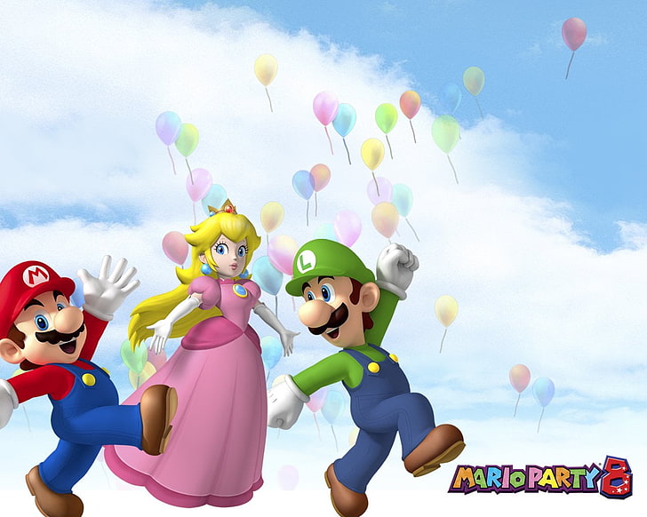 Super Mario Party 8 wallpaper, Luigi, Princess Peach, cloud - sky